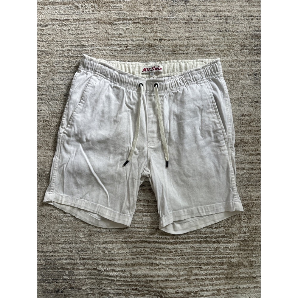Mr Swim Trunks Beach Shorts White Men Sz S Slash Pockets D-String Cotton Logo